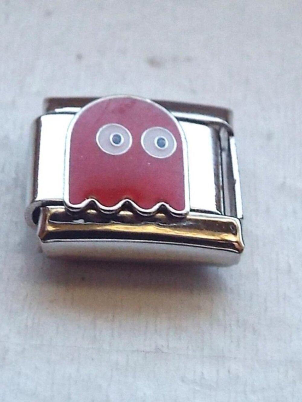 Red enamel Pac Man ghost 9mm stainless steel italian charm bracelet link new